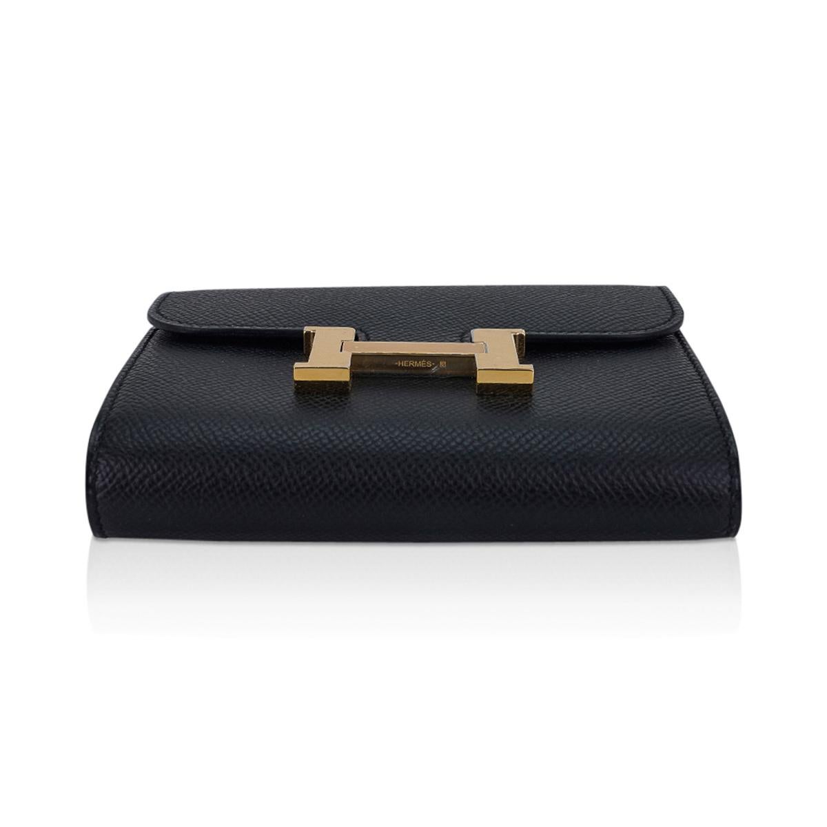 Hermes Constance Compact Wallet Black Epsom Leather Gold Hardware 3
