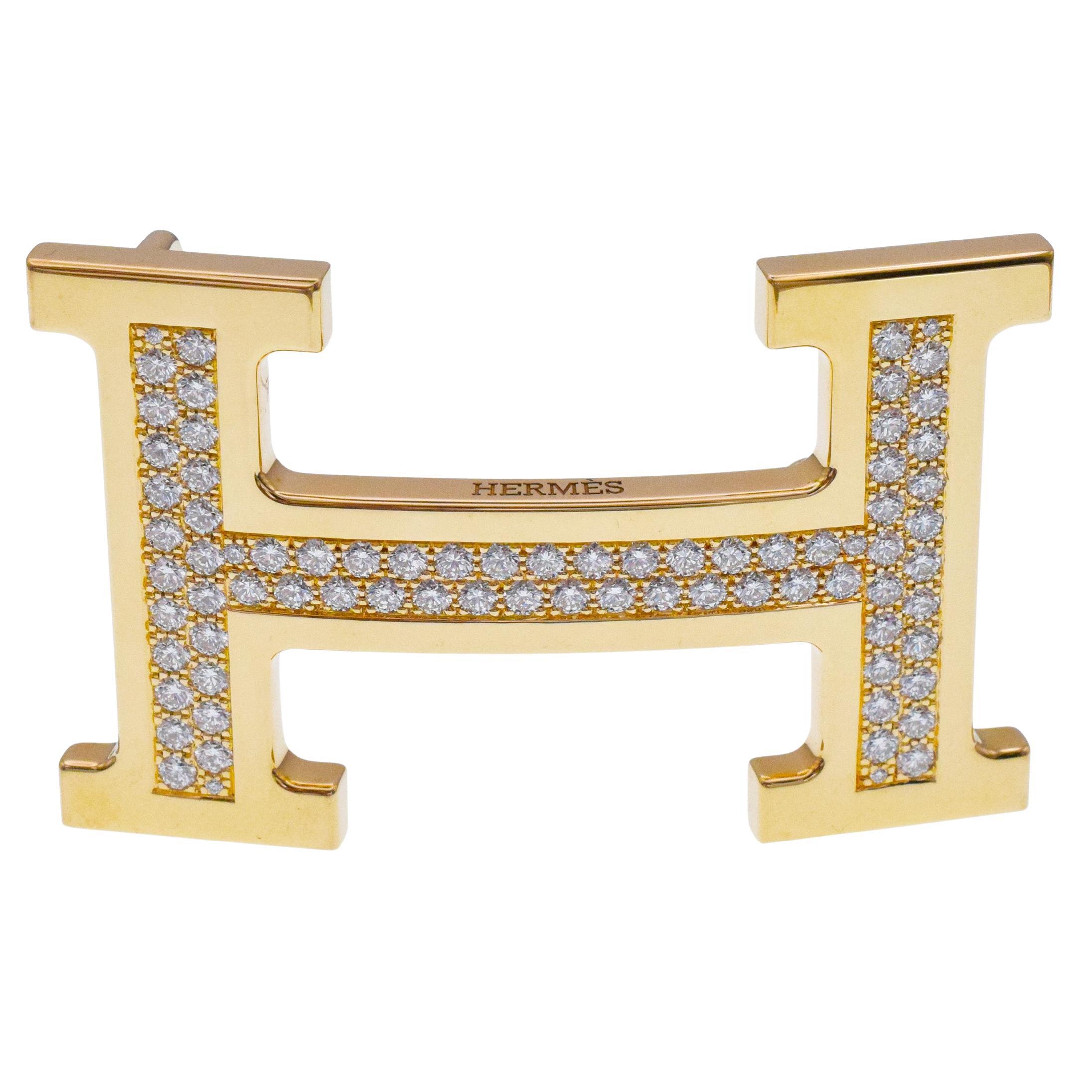 Hermes" Constanza"  Hebilla de cinturón "H" de diamantes Oro amarillo de 18 quilates