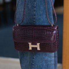 Hermès Constance Elan 25 Amethyst Shiny Niloticus Crocodile with Palladium Hardw
