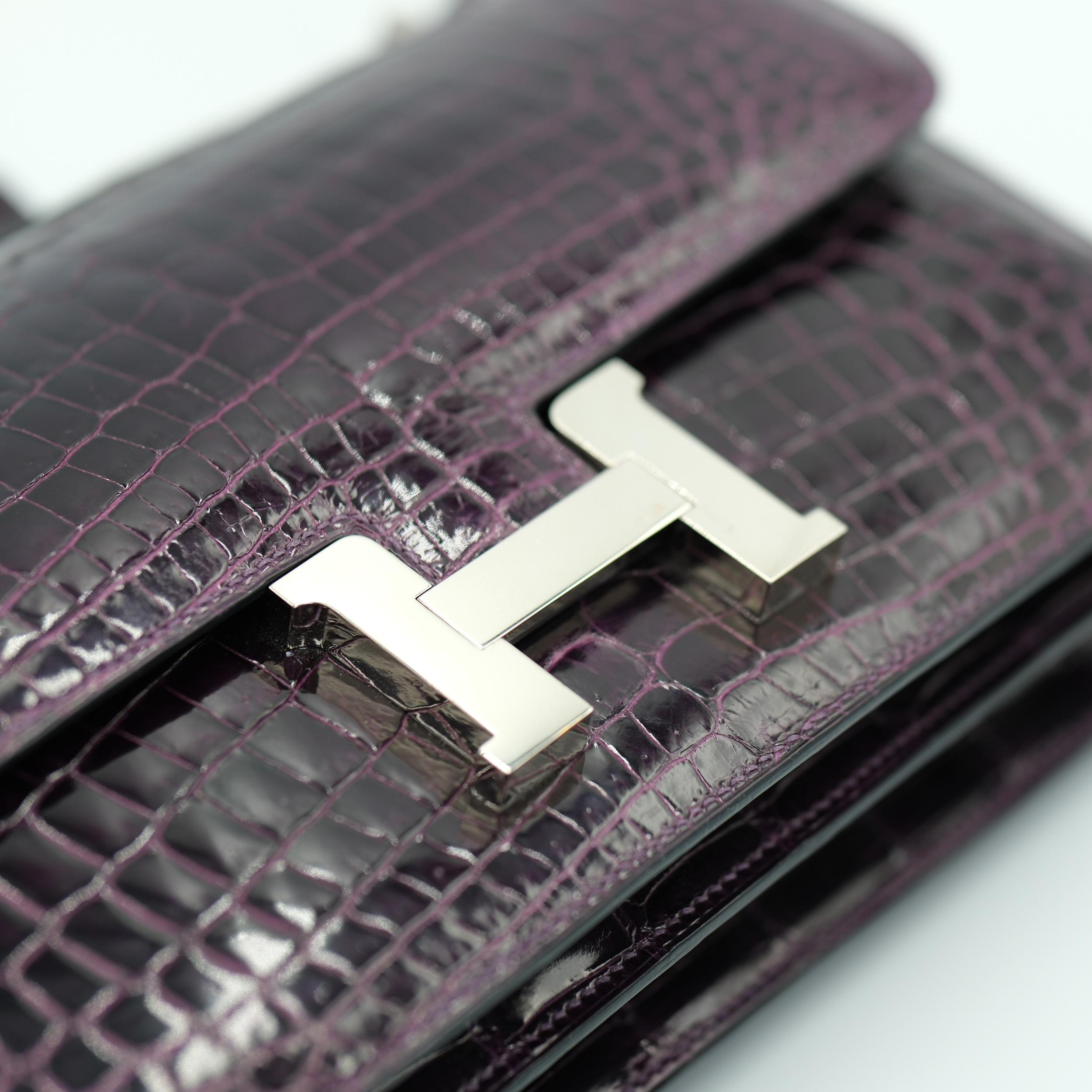 Hermès Constance Elan 25 Ametista Lucido Coccodrillo Nilotico e Palladio Duro In condizioni buone in vendita a North Miami Beach, FL