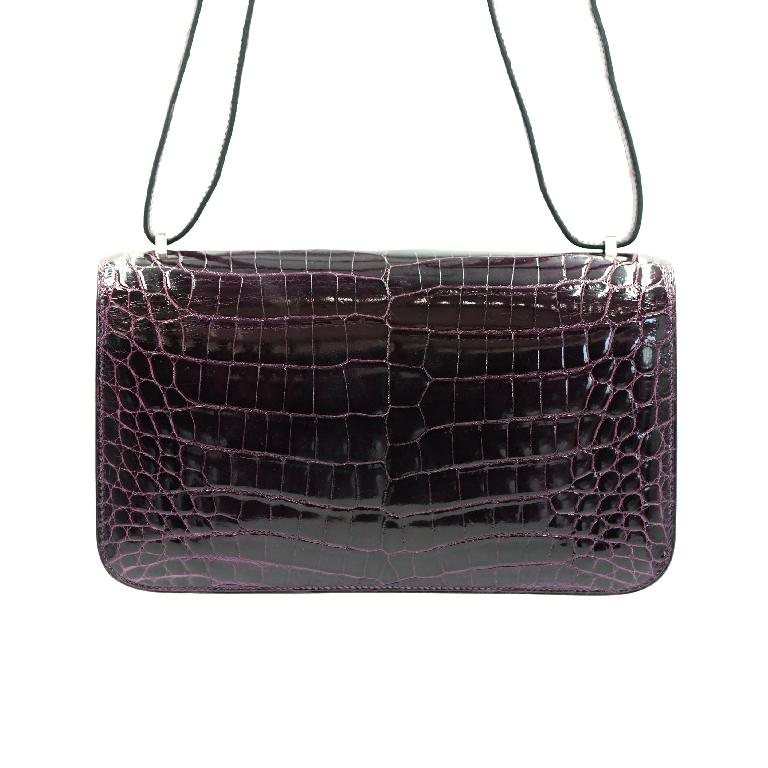 Hermès Constance Elan 25 Ametista Lucido Coccodrillo Nilotico e Palladio Duro in vendita 1