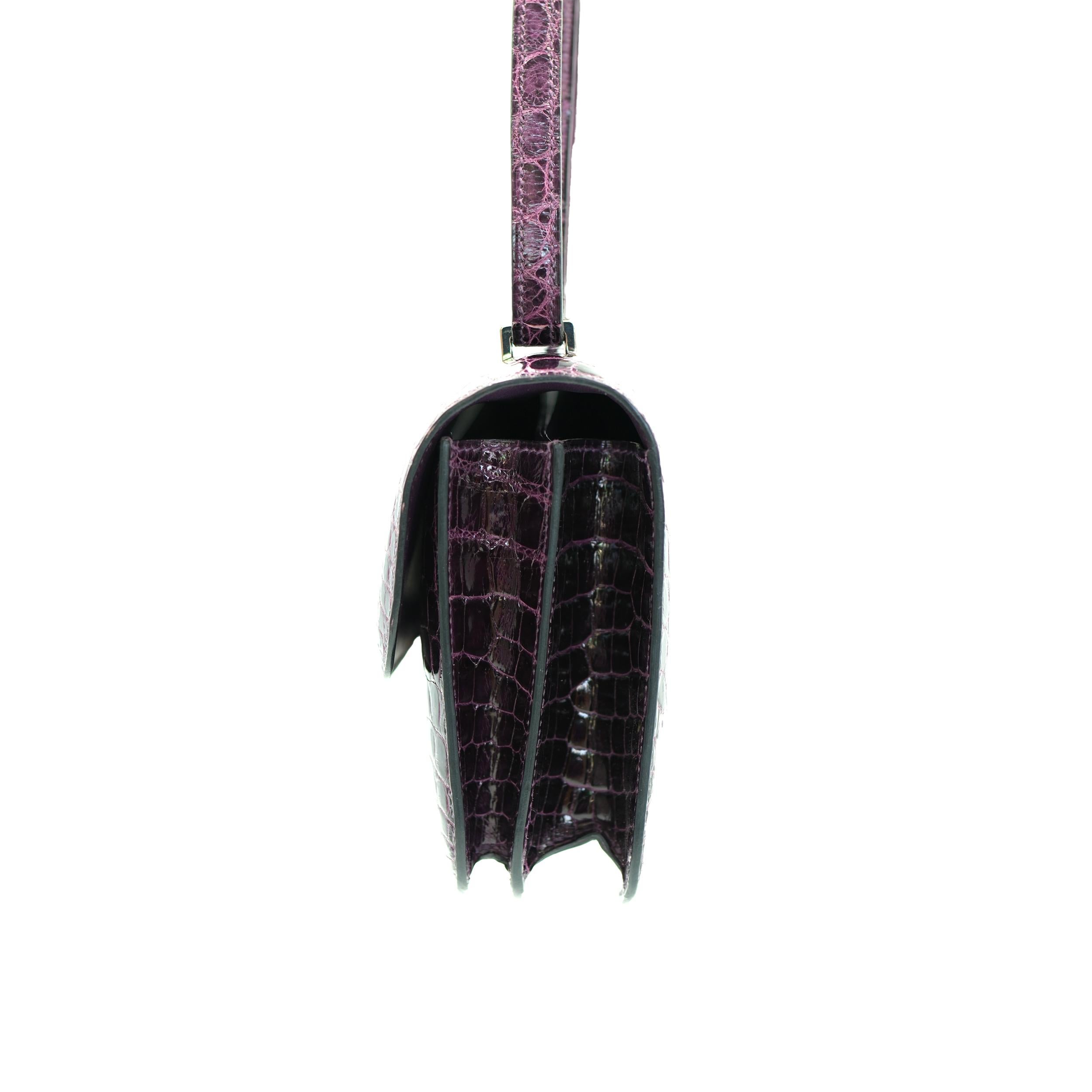 Hermès Constance Elan 25 Ametista Lucido Coccodrillo Nilotico e Palladio Duro in vendita 2