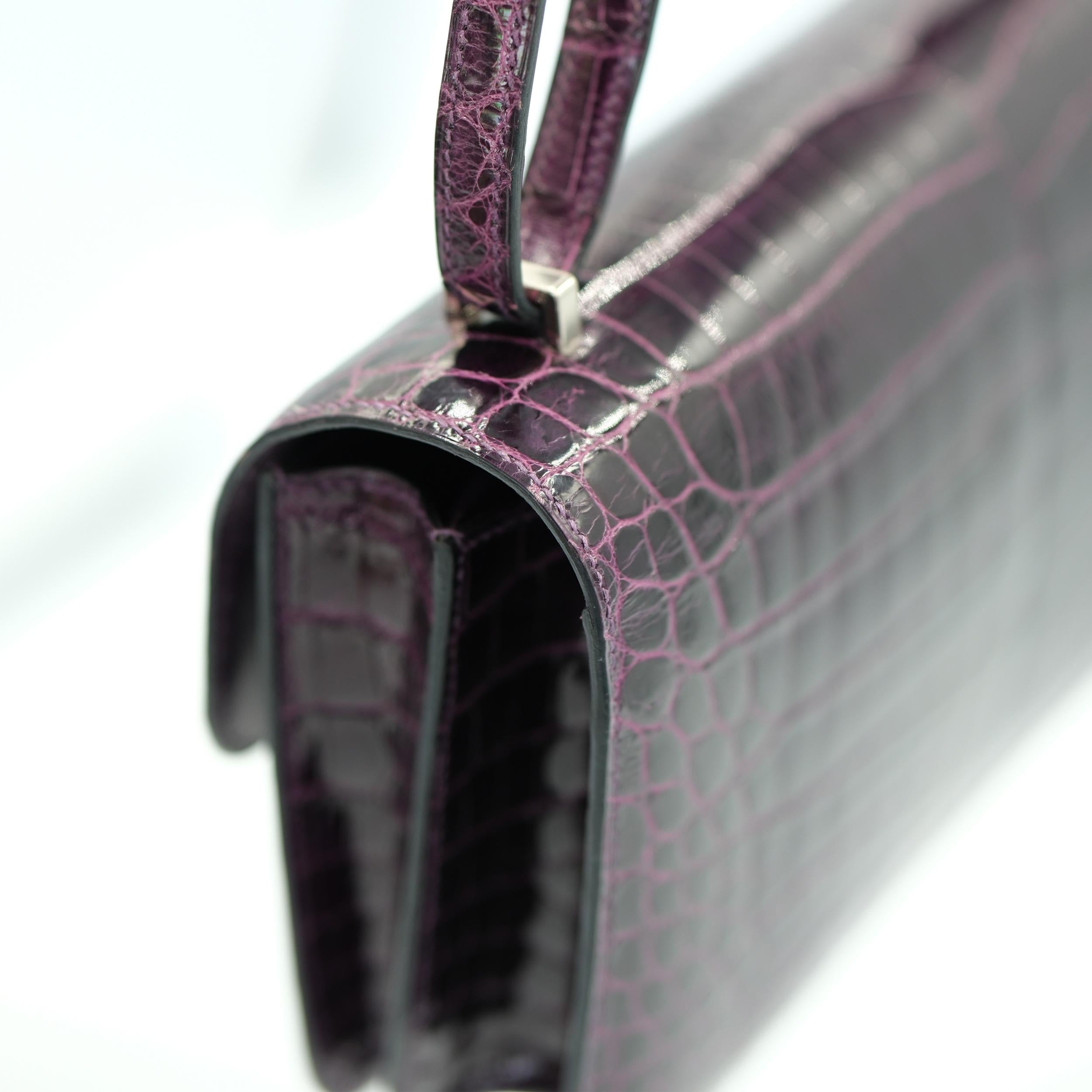 Hermès Constance Elan 25 Ametista Lucido Coccodrillo Nilotico e Palladio Duro in vendita 3