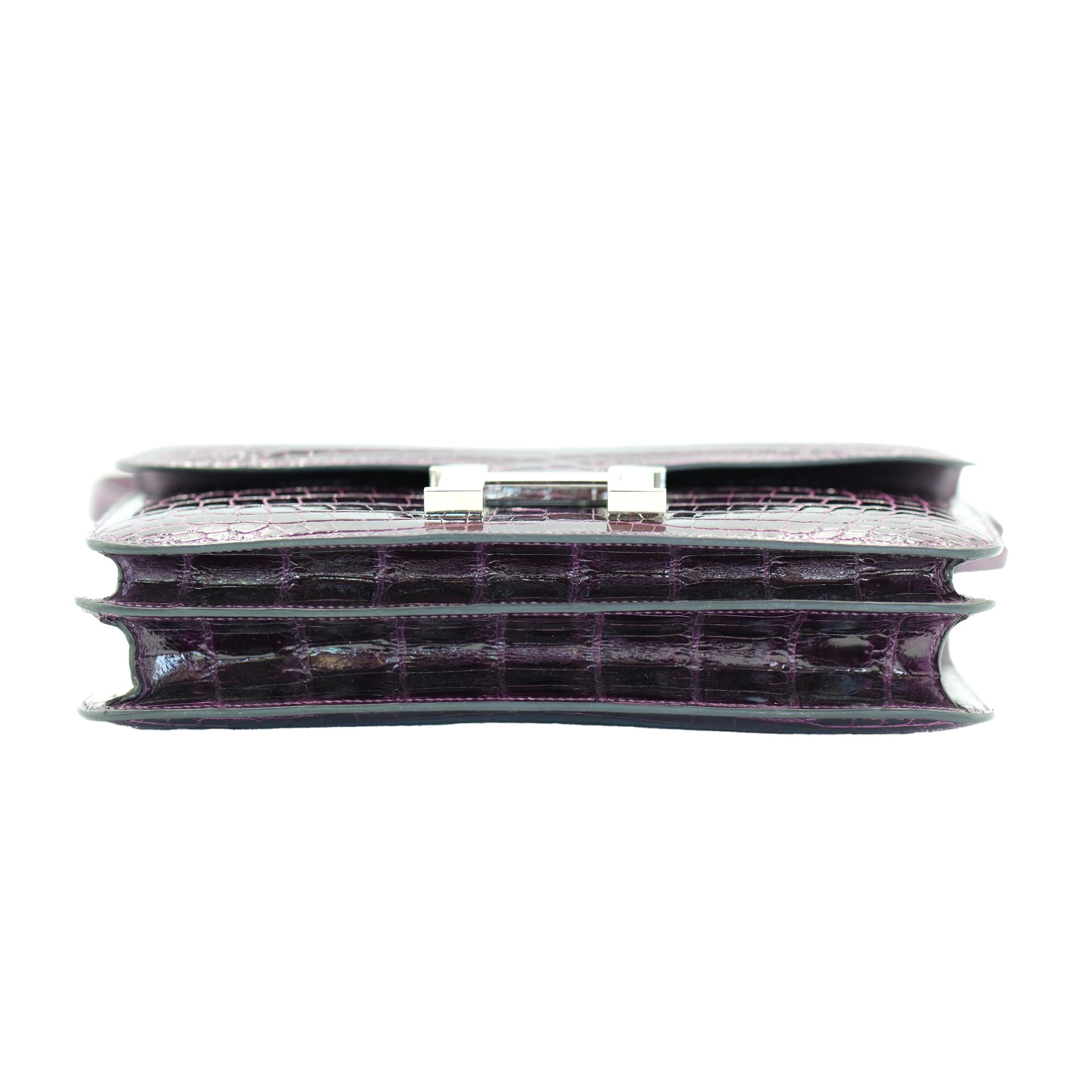 Hermès Constance Elan 25 Ametista Lucido Coccodrillo Nilotico e Palladio Duro in vendita 4