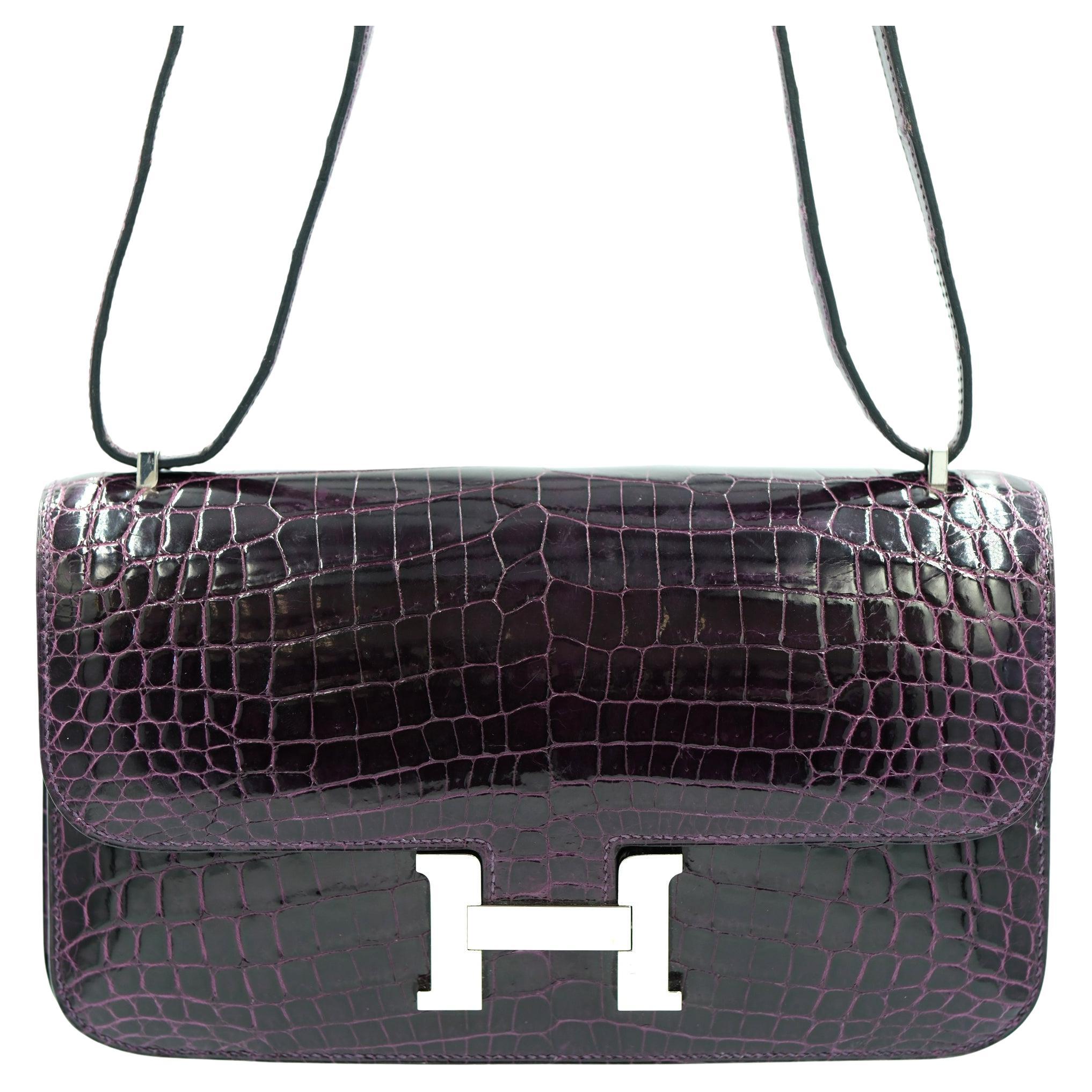 Hermès Constance Elan 25 Ametista Lucido Coccodrillo Nilotico e Palladio Duro in vendita