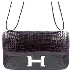 Hermès Constance Elan 25 Amethyst Shiny Niloticus Crocodile with Palladium Hardw