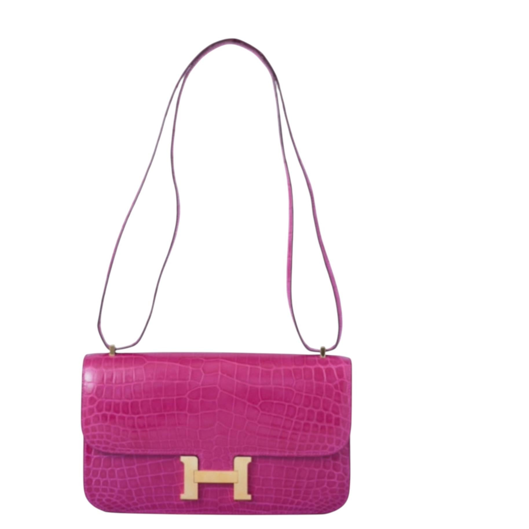 Hermès Constance Elan in Rose Scheherazade Porosus Crocodile - '10s