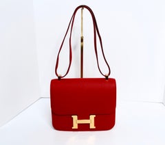 Hermes Constance Epsom Rouge Casque 24 Con Herrajes Dorados