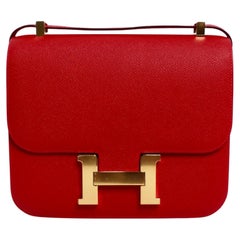 Hermes Constance Epsom Rouge Casque 24 With Gold Hardware