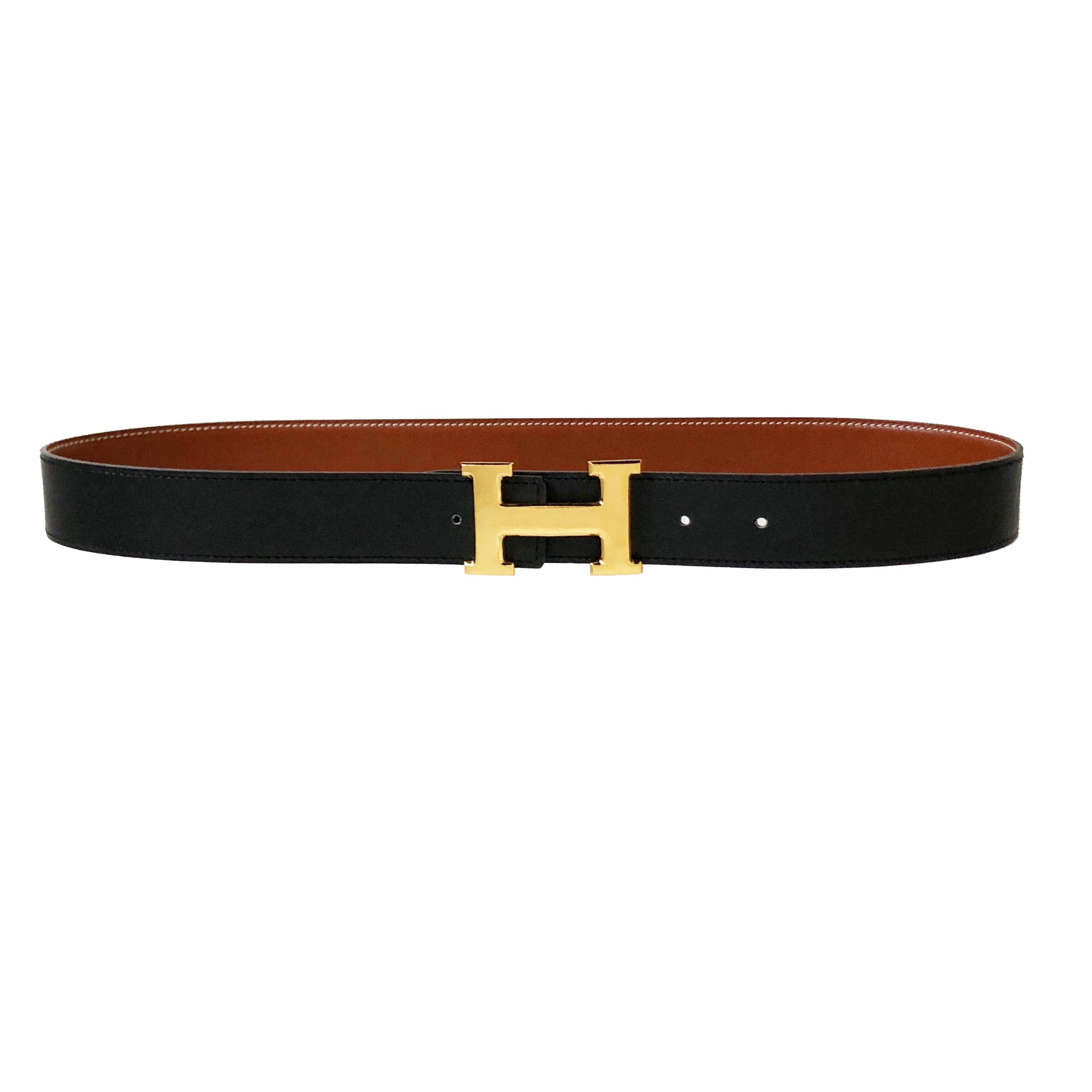 Brown Hermes Constance Gold Buckle & Belt Strap Reversible Noir Natural 75cm