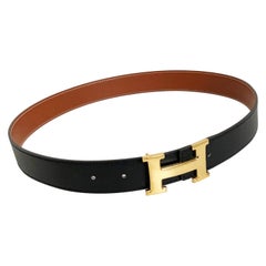 Hermes Constance Gold Buckle & Belt Strap Reversible Noir Natural 75cm
