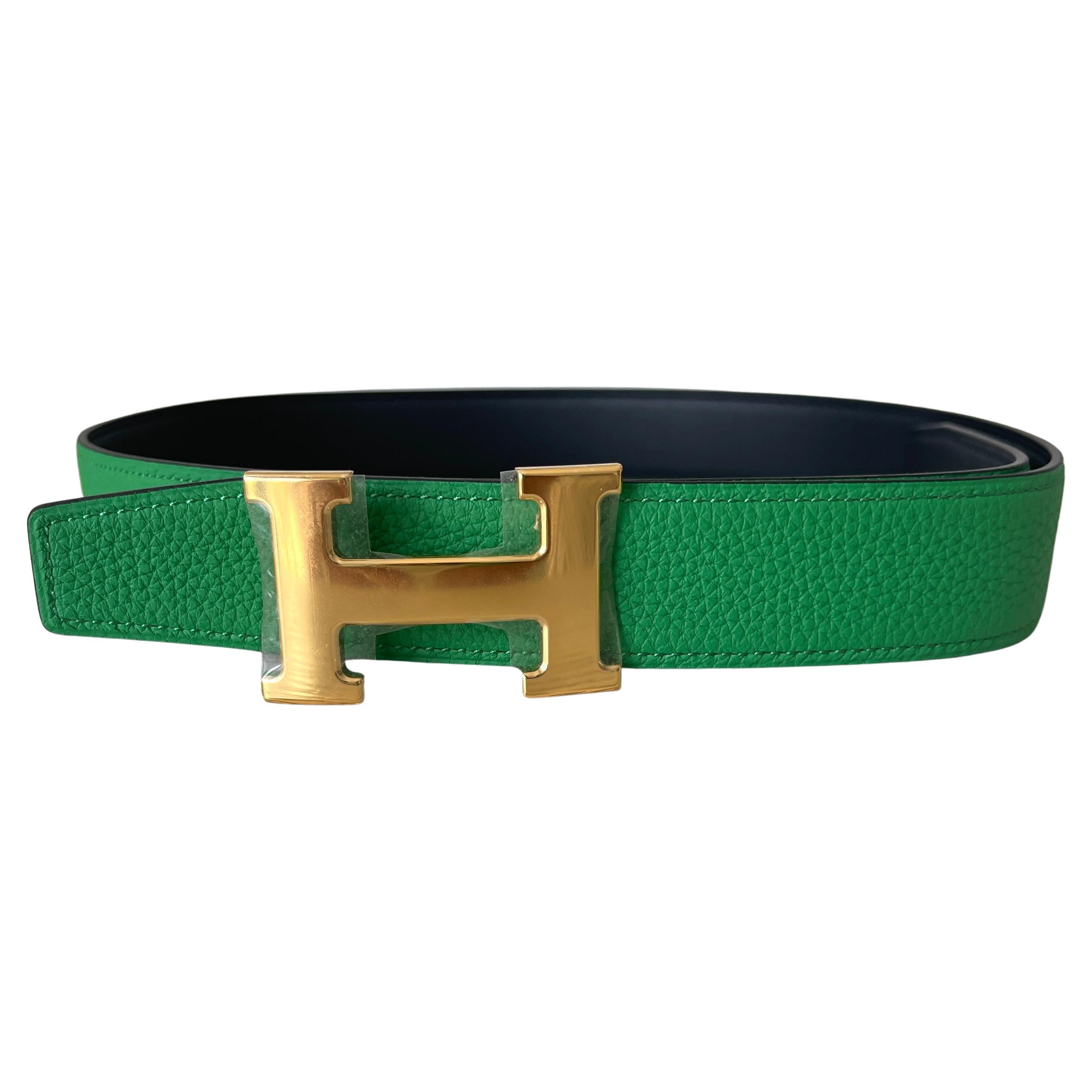 Hermes Constance Gold H belt buckle Reversible Bamboo Black leather strap 32 mm