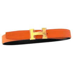 Hermes Constance Gold H belt buckle Reversible Orange Black leather strap 32 mm