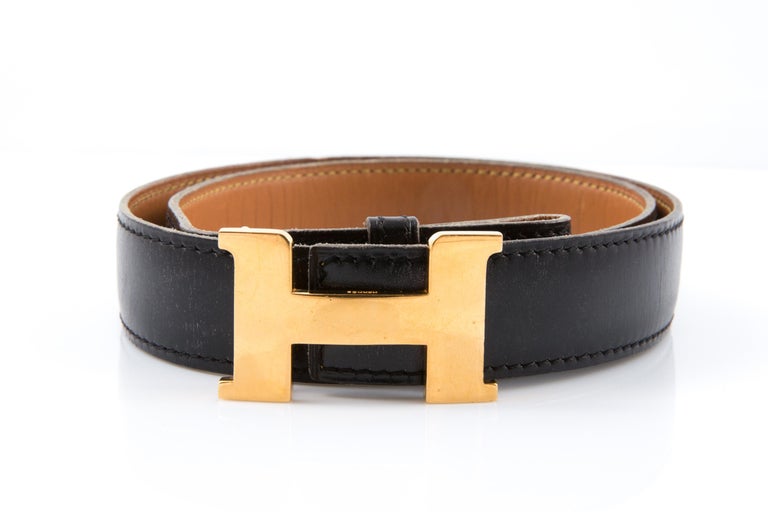 Hermes Constance H Black Box Leather Belt For Sale at 1stDibs