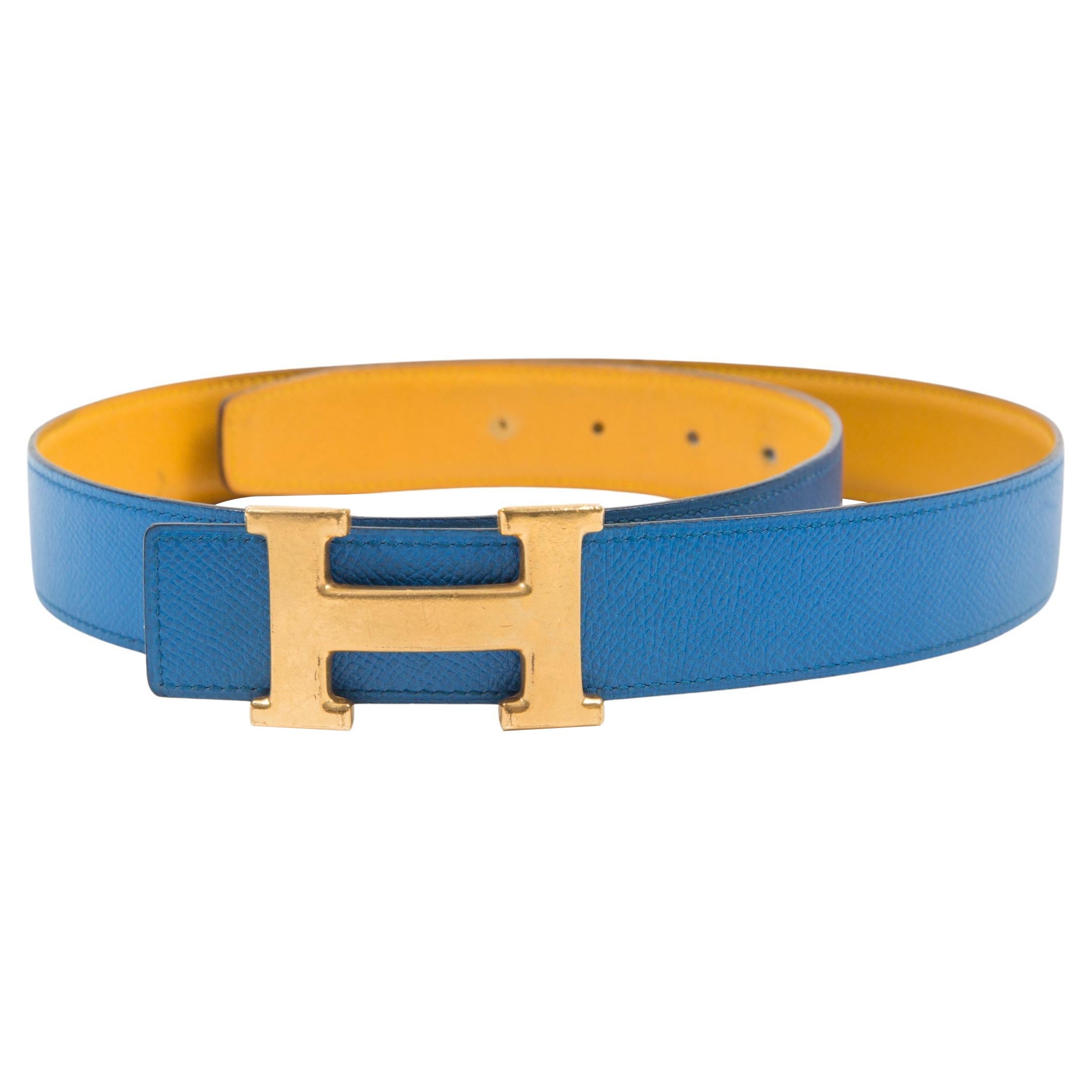 Hermes Constance H.  Ceinture réversible en cuir bicolore bleu en vente