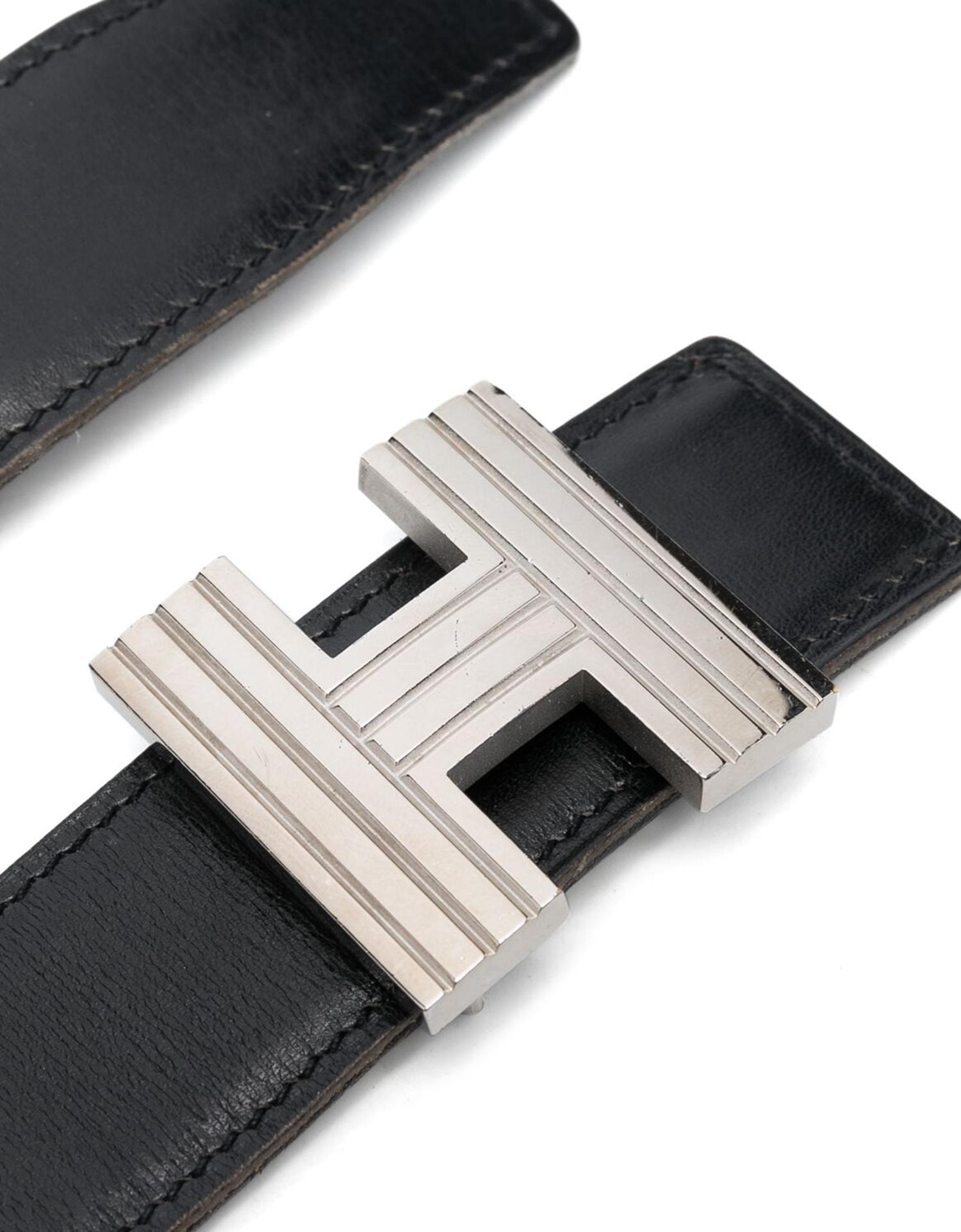 Women's Hermes Constance H Silver Buckle and Black and Brown Leather Reversible Belt For Sale
