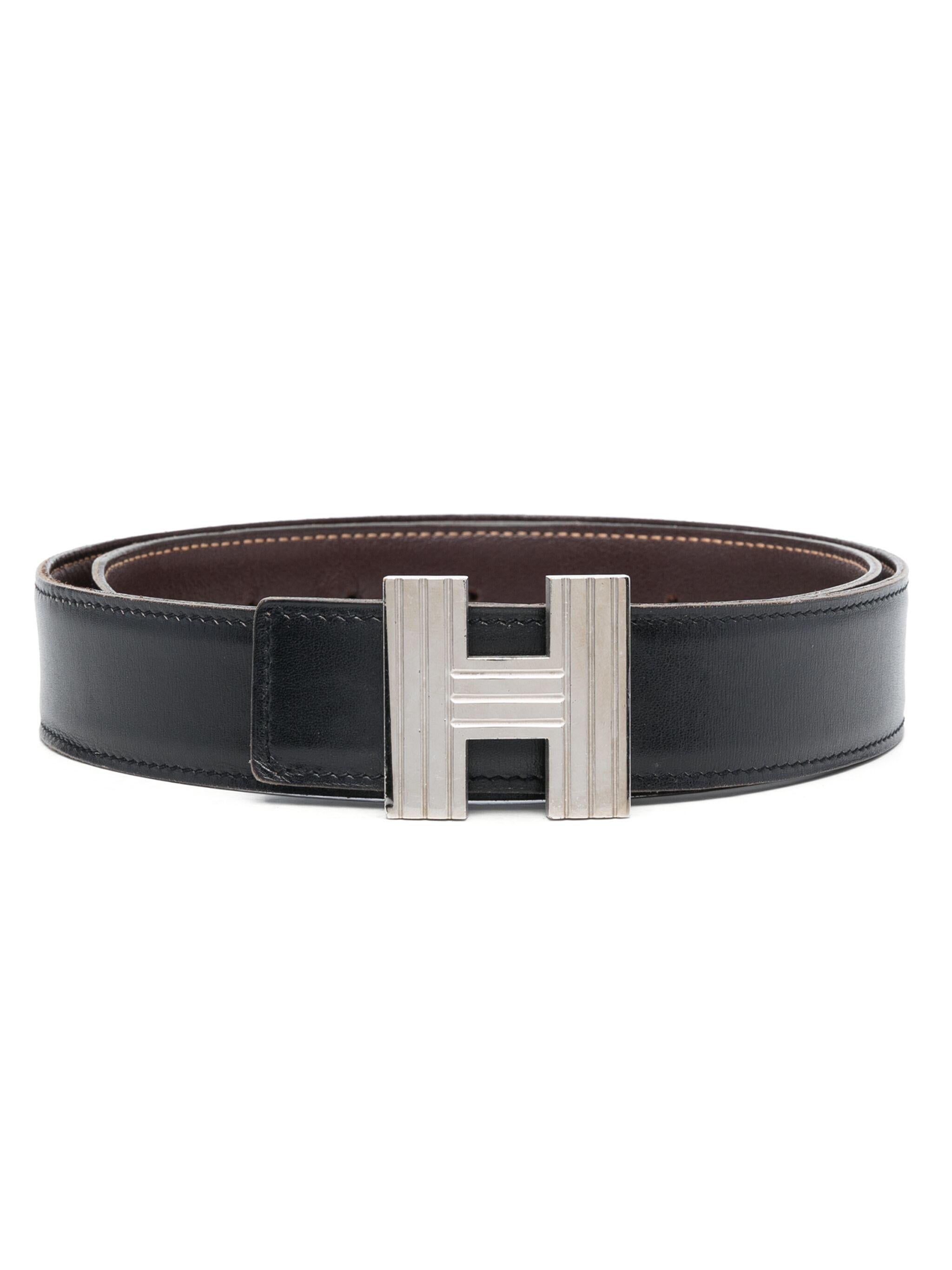 Hermes Constance H Silver Buckle and Black and Brown Leather Reversible Belt For Sale 1