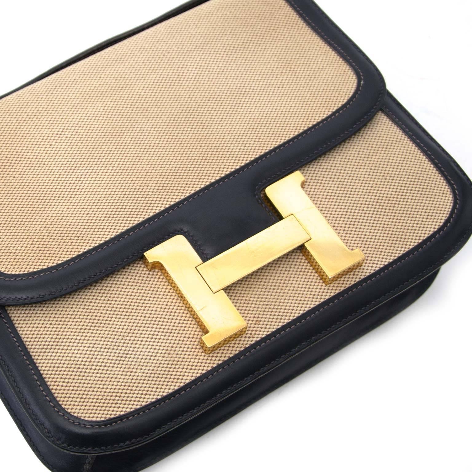 Women's or Men's Hermes Constance H Toile Navy Boxcalf Shoulder Bag