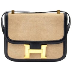 Hermes Constance H Toile Navy Boxcalf Shoulder Bag