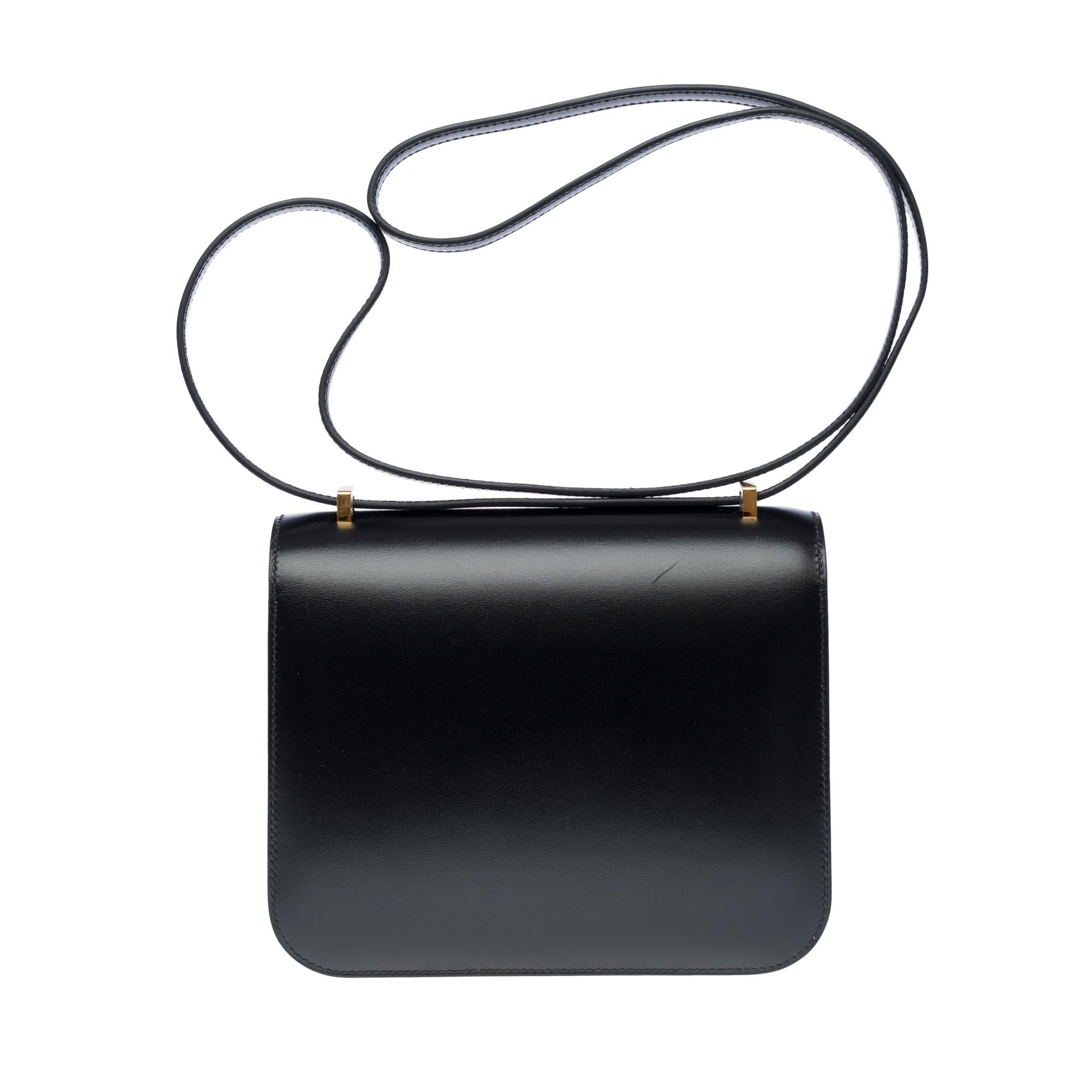 Beige Hermès Constance III Mini 18 Mirror shoulder bag in black box calf leather, GHW For Sale