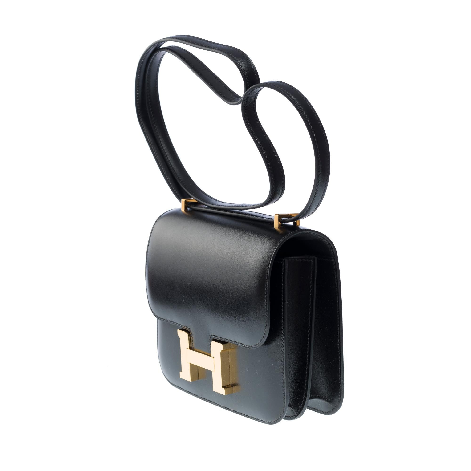 Hermès Constance III Mini 18 Mirror shoulder bag in black box calf leather, GHW In Excellent Condition For Sale In Paris, IDF