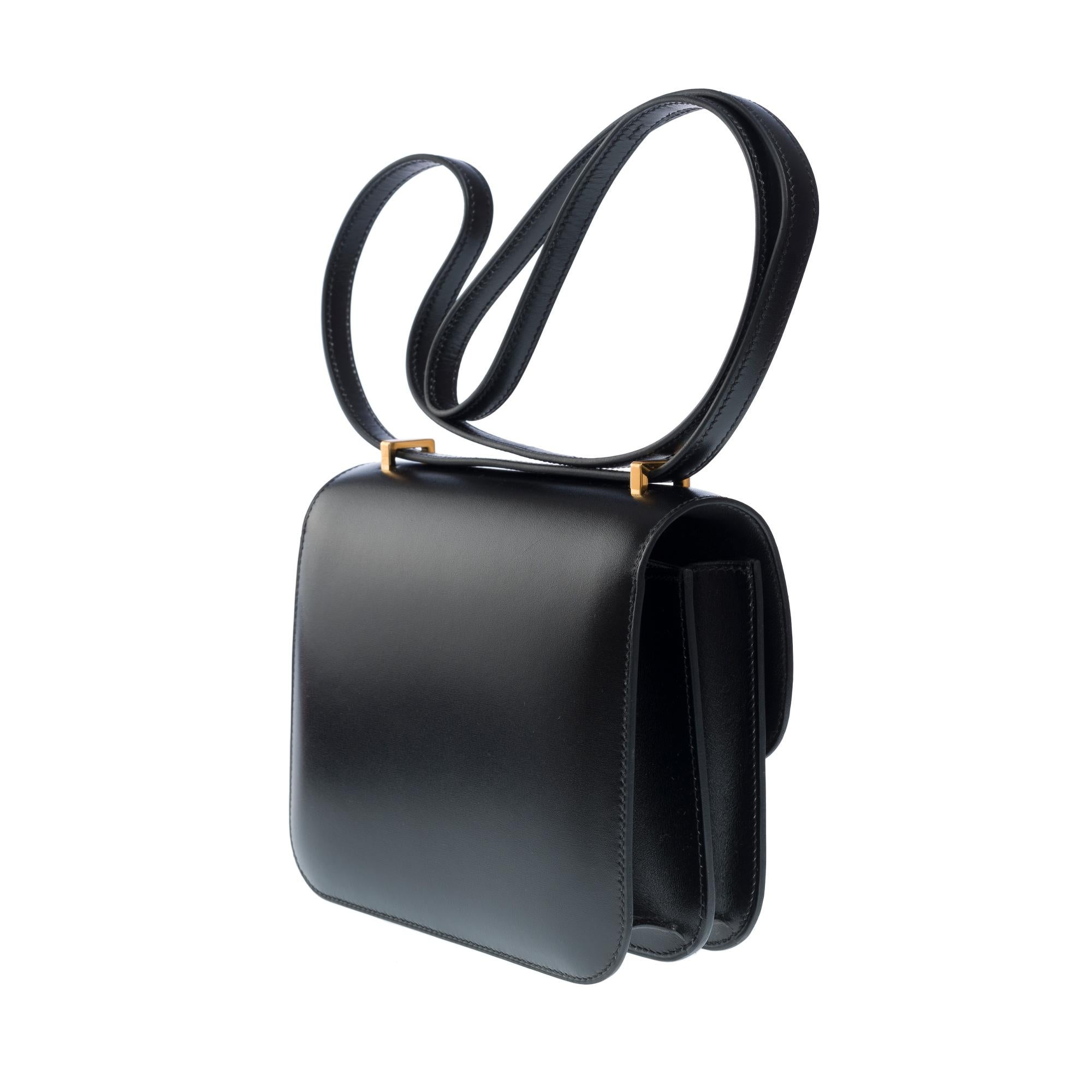 Women's Hermès Constance III Mini 18 Mirror shoulder bag in black box calf leather, GHW For Sale