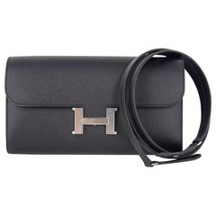 Sacoche Hermès Constance Long To Go avec quincaillerie en palladium cuir Epsom noir:: neuve avec boîte