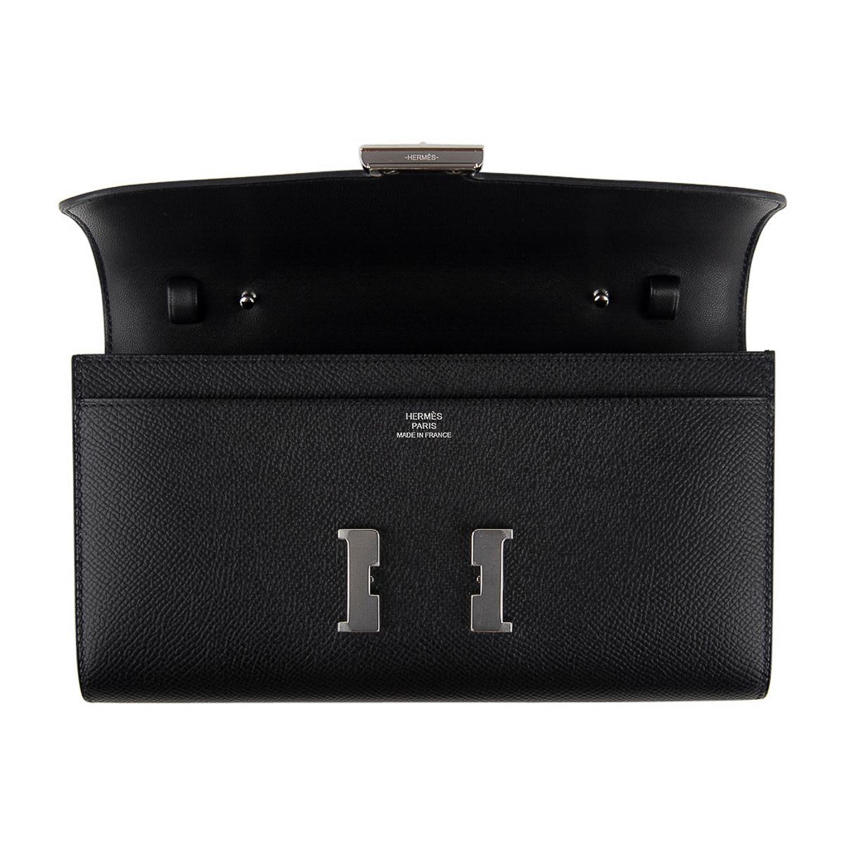 Hermes Constance Long To Go Wallet Bag Black Epsom Palladium Hardware For Sale 6