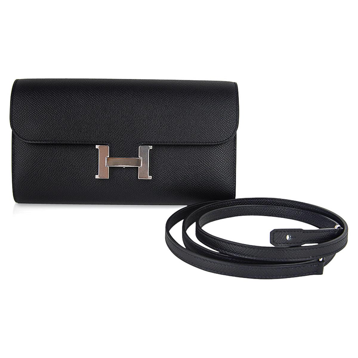 Hermes Constance Long To Go Wallet Bag Black Epsom Palladium Hardware For Sale 7
