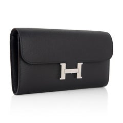 Hermes Constance Long To Go Geldbörse Tasche Schwarz Epsom Palladium Hardware
