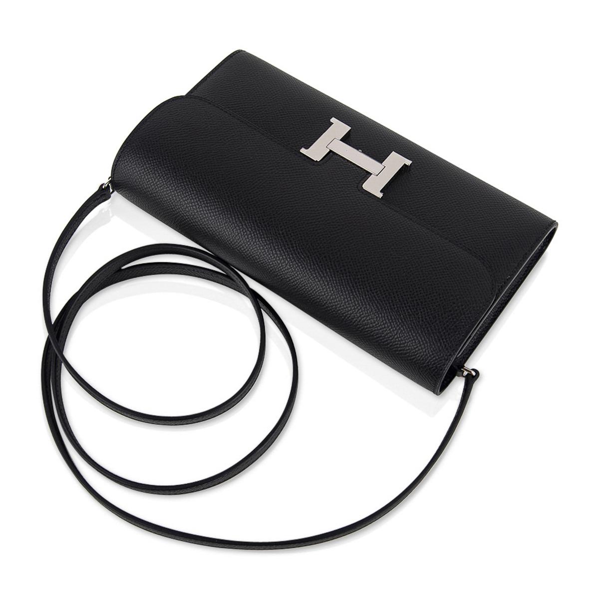 Hermes Constance Long To Go Wallet Bag Black Epsom Palladium Hardware In New Condition For Sale In Miami, FL