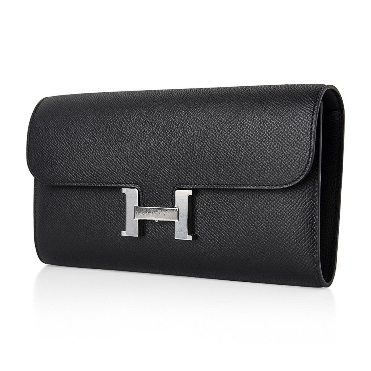 Women's Hermes Constance Long To Go Wallet Bag Black Epsom Palladium Hardware For Sale