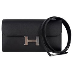 Hermes Constance Long To Go Wallet Bag Black Epsom Palladium Hardware