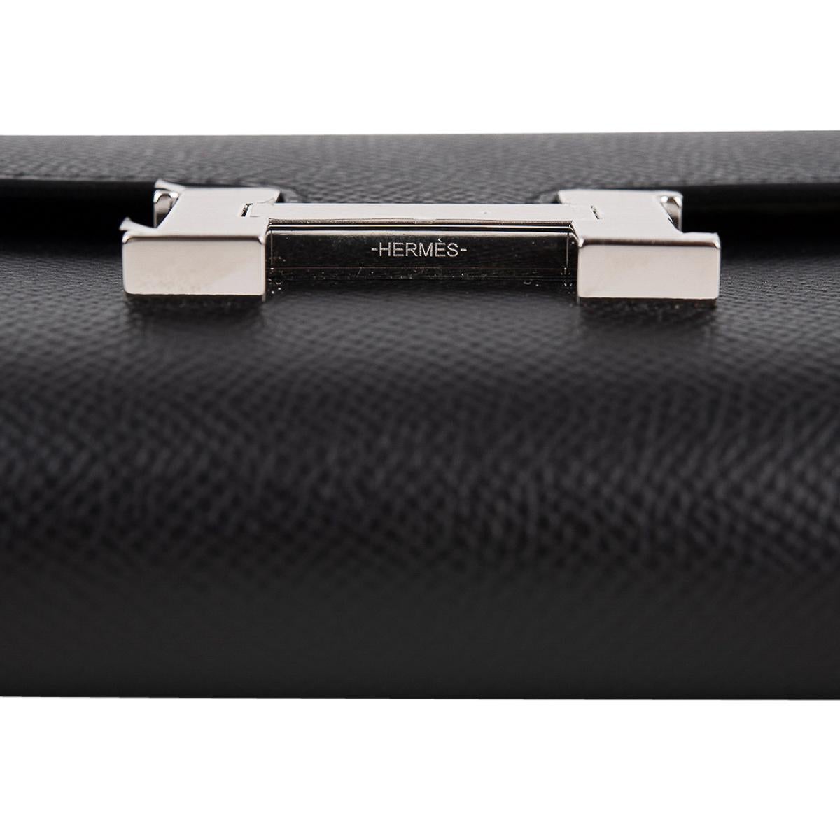 Hermes Constance Long To Go Wallet Bag Black Epsom Palladium Hardware  For Sale 5