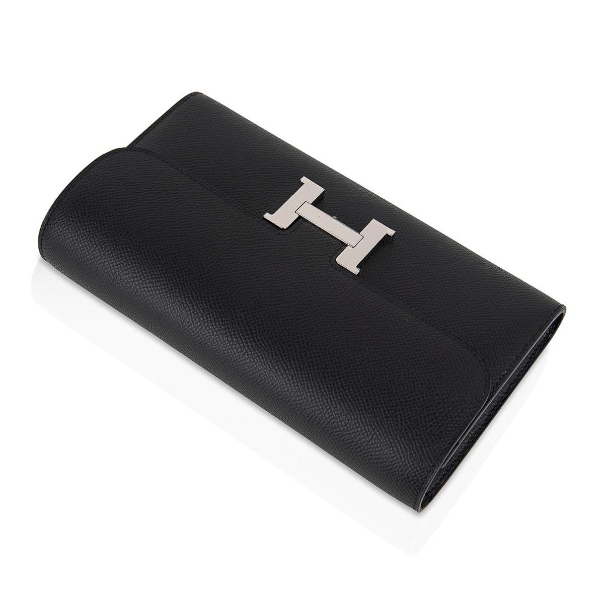 Hermes Constance Long To Go Wallet Bag Black Epsom Palladium Hardware New w/ Box In New Condition In Miami, FL