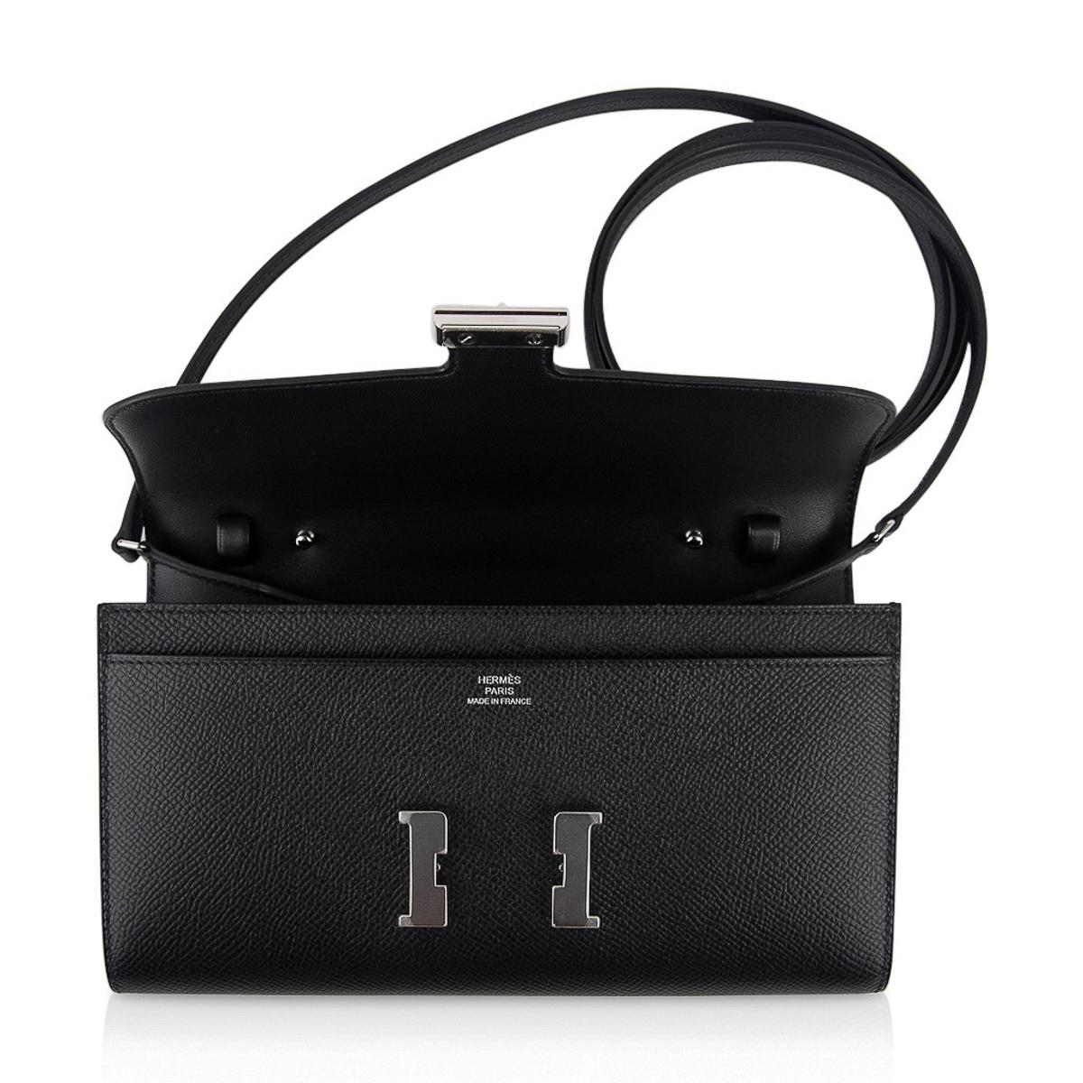 Hermes Constance Long To Go Wallet Bag Black Epsom Palladium Hardware  en vente 2