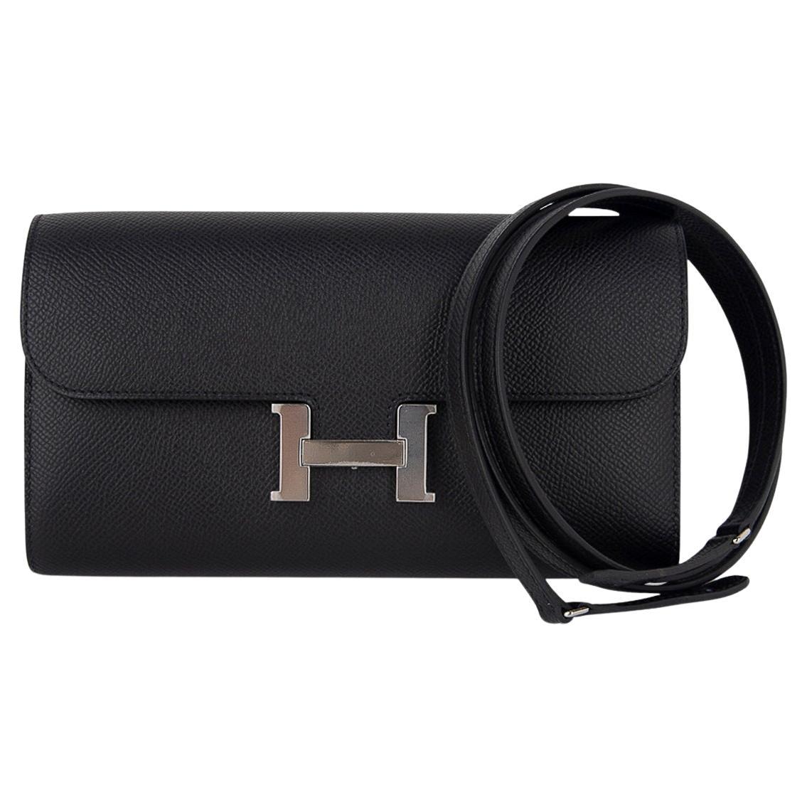 Hermes Constance Long To Go Wallet Bag Black Epsom Palladium Hardware New w/ Box