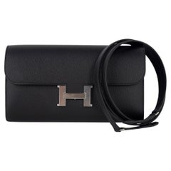 Hermès Constance Long To Go Brieftasche Schwarz Epsom Palladium Hardware Neu mit Box