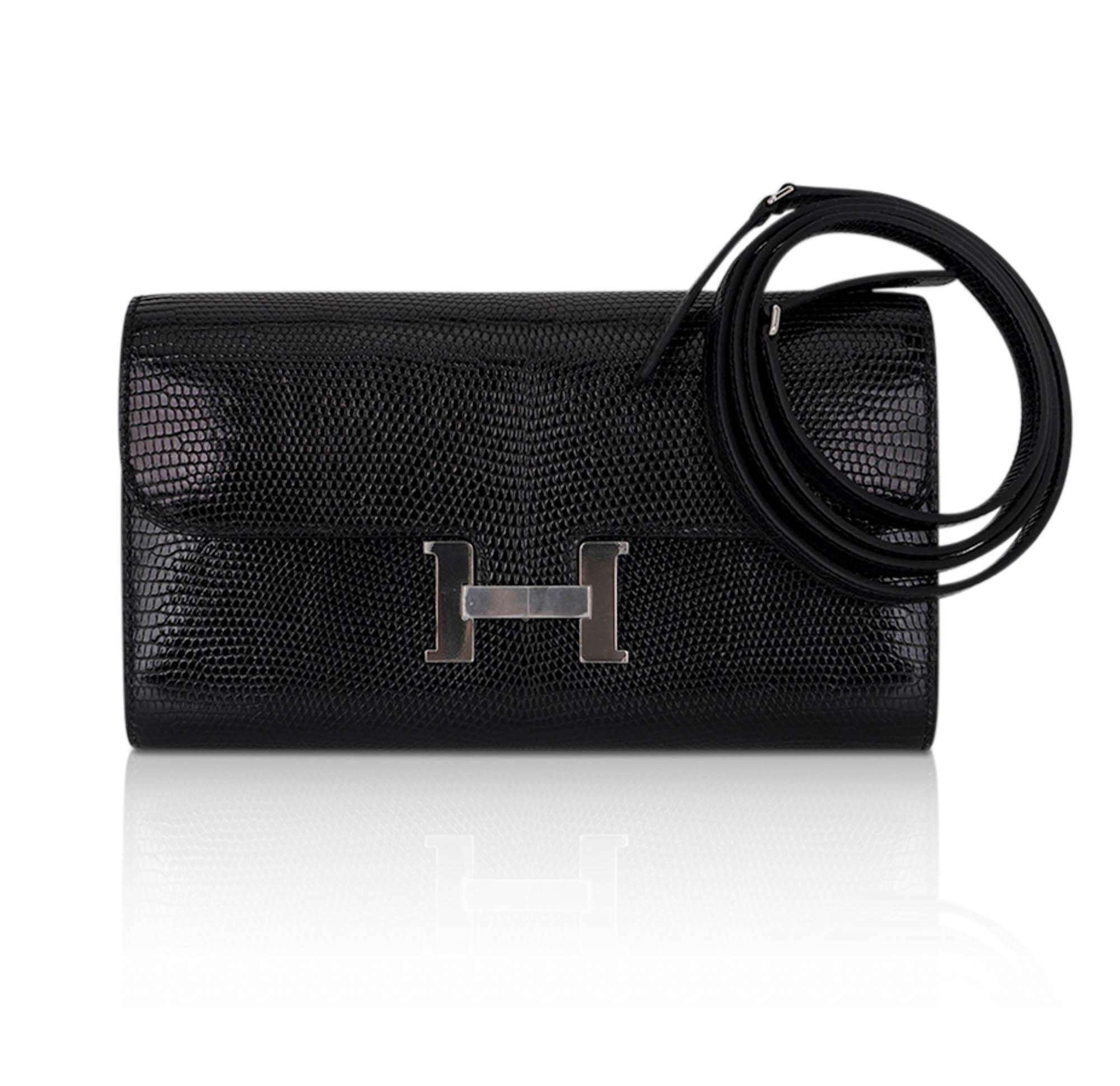 Hermes Constance Long To Go Wallet Bag Black Lizard Palladium Hardware For Sale 6