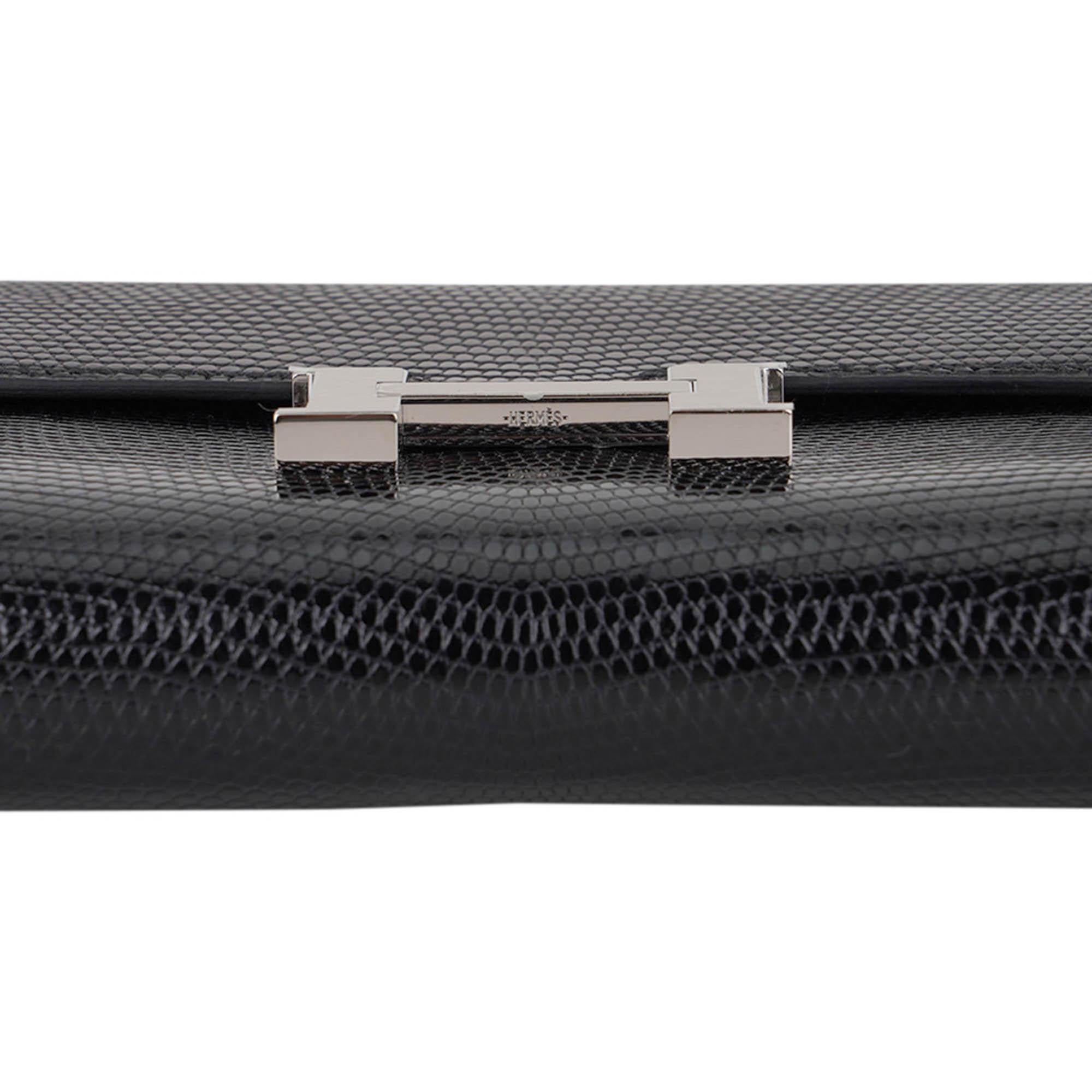 Hermes Constance Long To Go Wallet Bag Black Lizard Palladium Hardware For Sale 7