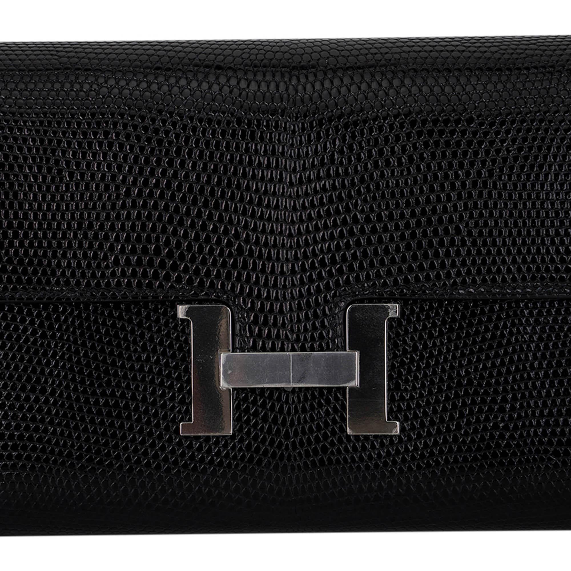 Hermes Constance Long To Go Wallet Bag Black Lizard Palladium Hardware In New Condition For Sale In Miami, FL