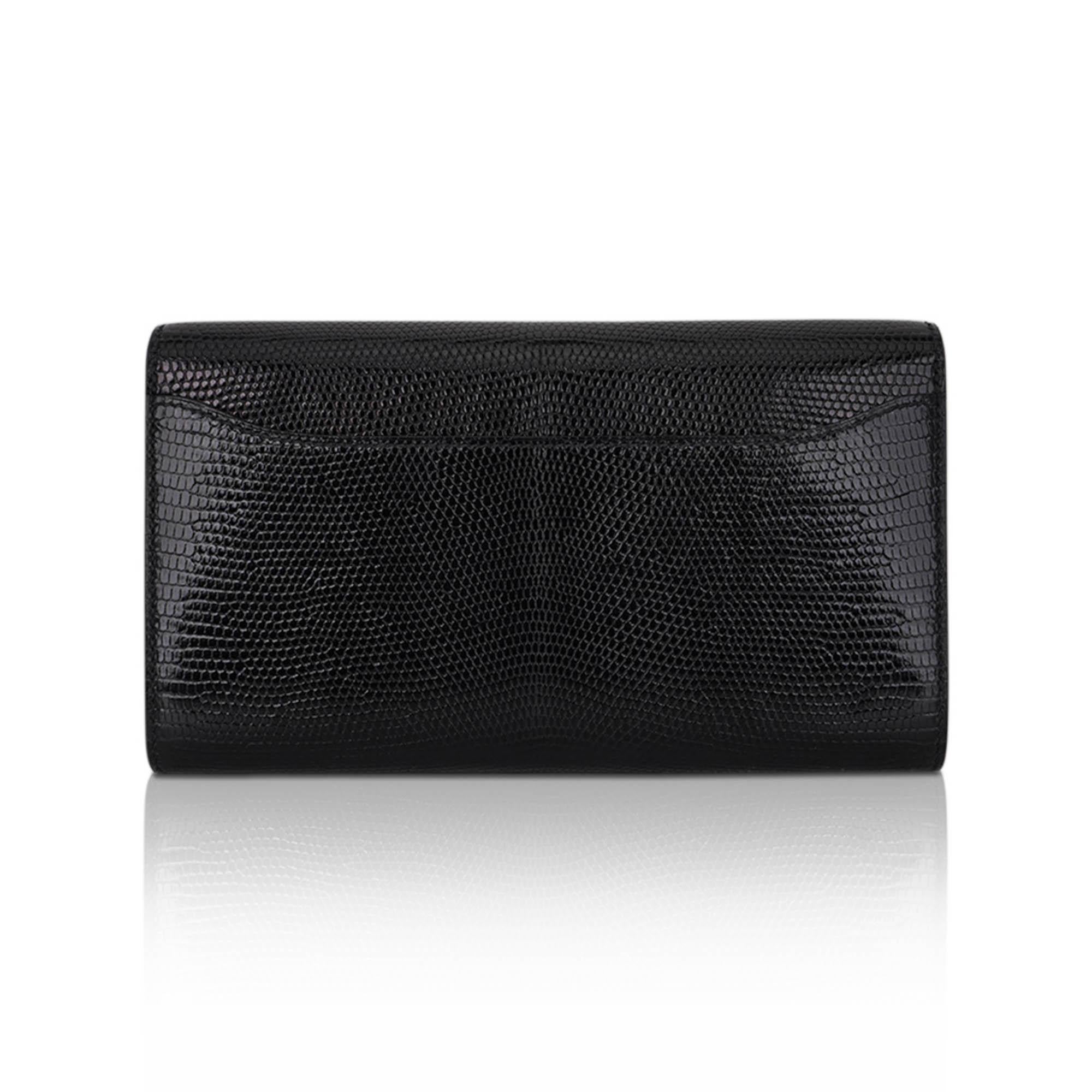 Hermes Constance Long To Go Wallet Bag Black Lizard Palladium Hardware For Sale 2