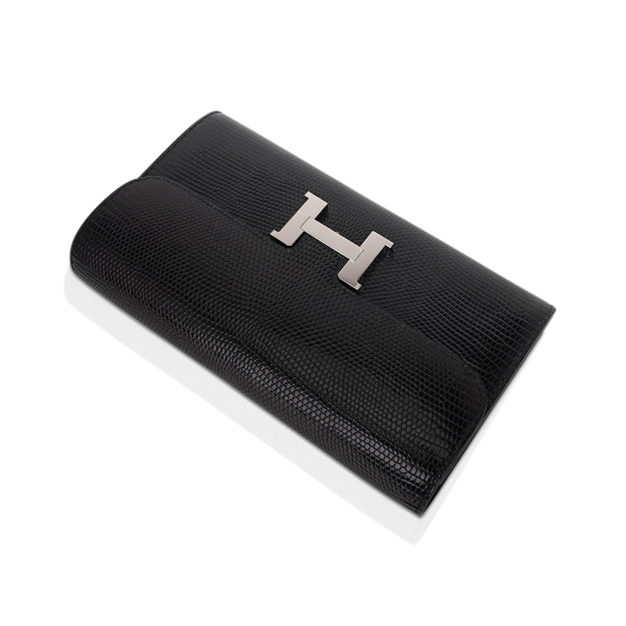 Hermes Constance Long To Go Wallet Bag Black Lizard Palladium Hardware For Sale 3