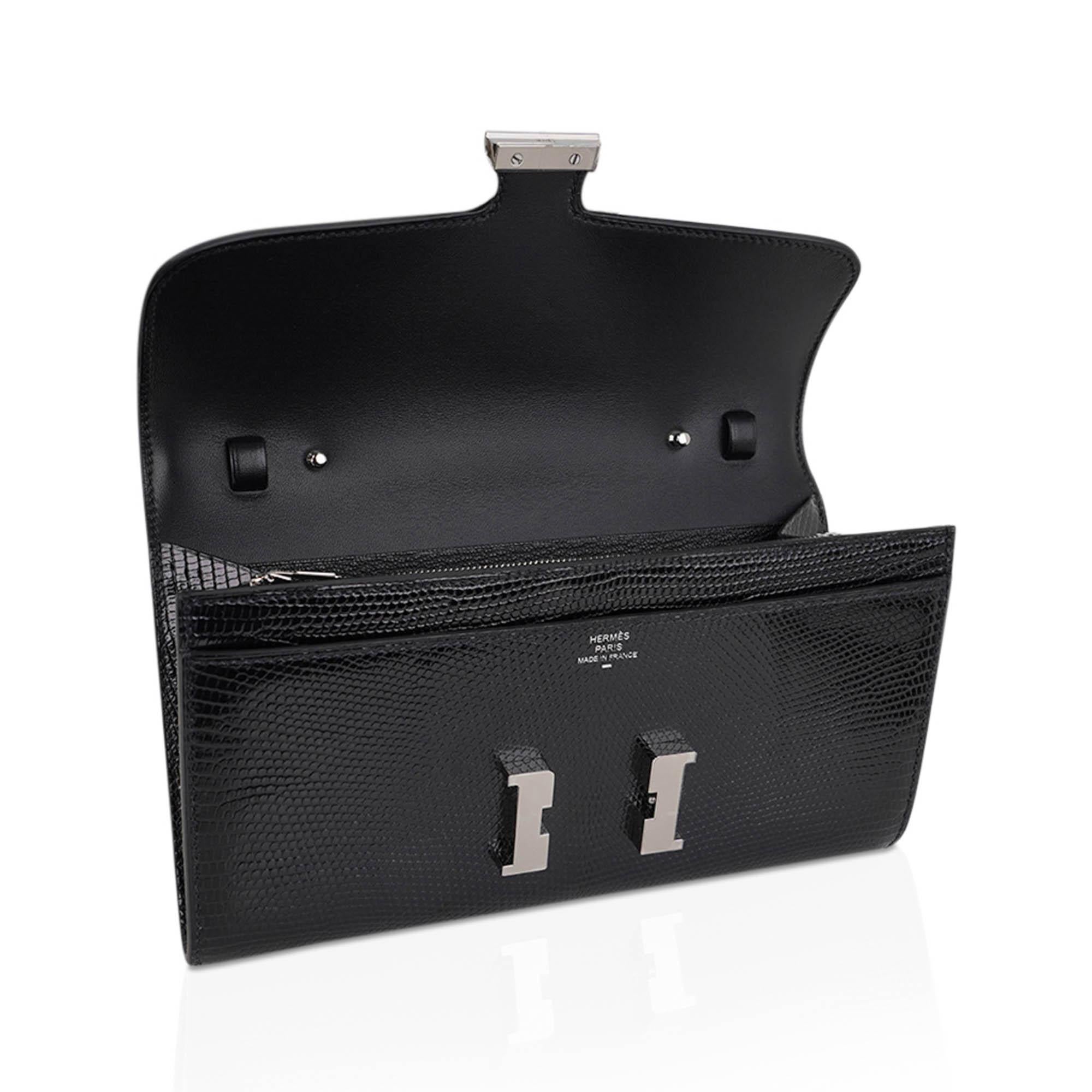 Hermes Constance Long To Go Wallet Bag Black Lizard Palladium Hardware For Sale 4