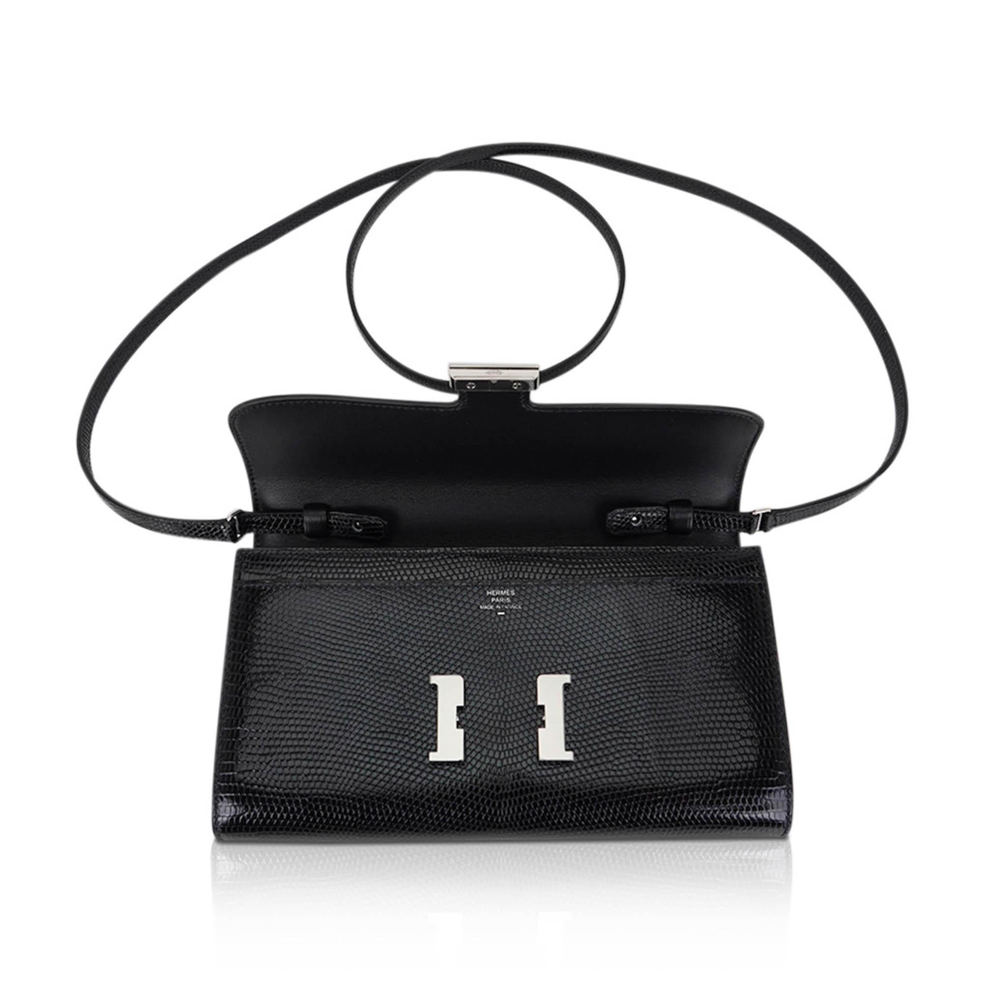 Hermes Constance Long To Go Wallet Bag Black Lizard Palladium Hardware For Sale 5