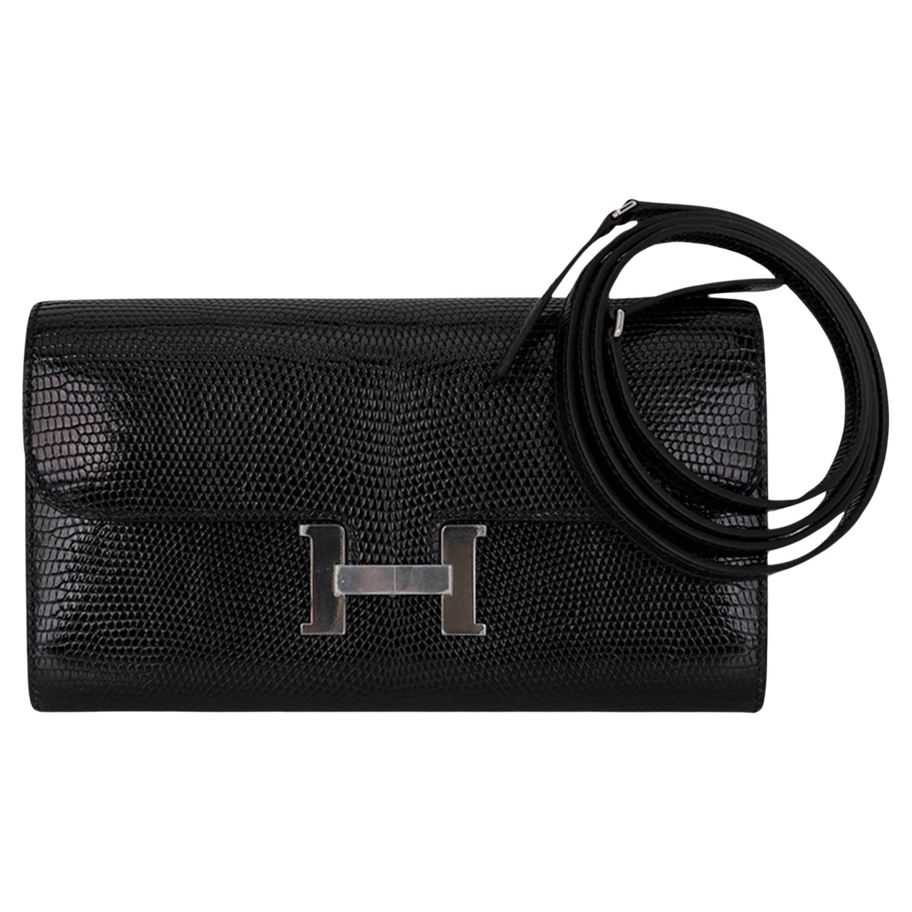 Hermes Constance Long To Go Wallet Bag Black Lizard Palladium Hardware