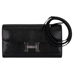 Hermes Constance Borsa Portafoglio Lunga To Go Lucertola Nera Hardware Palladium