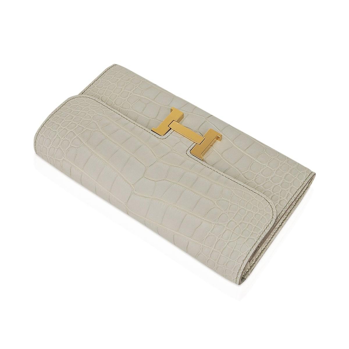 Women's Hermes Constance Long To Go Wallet Beton Matte Alligator Gold Hardware