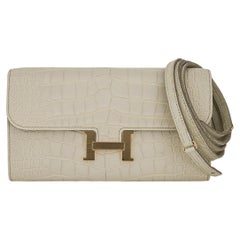 Hermes Constance Portafoglio lungo Beton Alligatore opaco Hardware oro