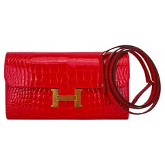 Hermes Constance Portafoglio Lungo To Go Braise Alligatore Hardware Oro